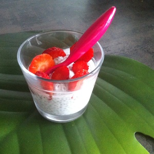 Pudding coco, graines de chia et fraises